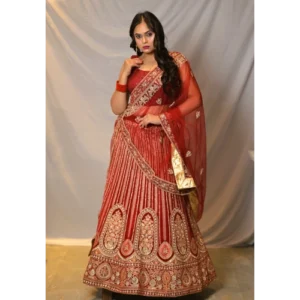 DEEP RED VELVET LEHENGA WITH ZARDOUSI WORK