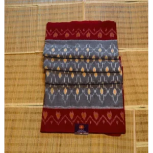 GREY SAMBALPURI COTTON SAREE WITH RED BORDER